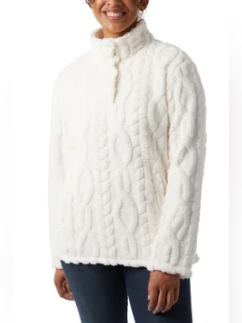 NWT- 32 Degrees Cream Cable Sherpa Half-Zip Pullover